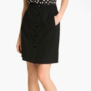Kate Spade Black Faylyn Mini Pencil Skirt Wool Button Front Size 2